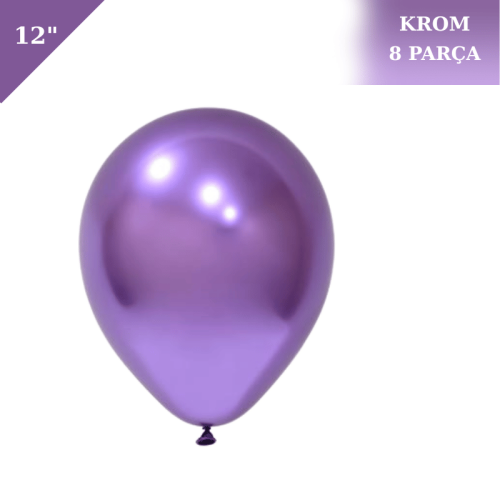 Lateks Krom Parlak Balon 12 İnç 8 Parça Mor - 