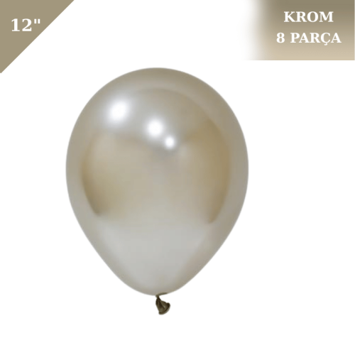 Lateks Krom Parlak Balon 12 İnç 8 Parça Beyaz Altın - 