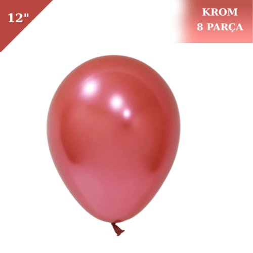 Lateks Krom Parlak Balon 12 İnç 8 Parça Kırmızı - 