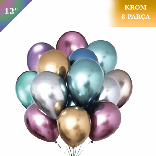 Lateks Krom Parlak Balon 12 İnç 8 Parça Karışık - 