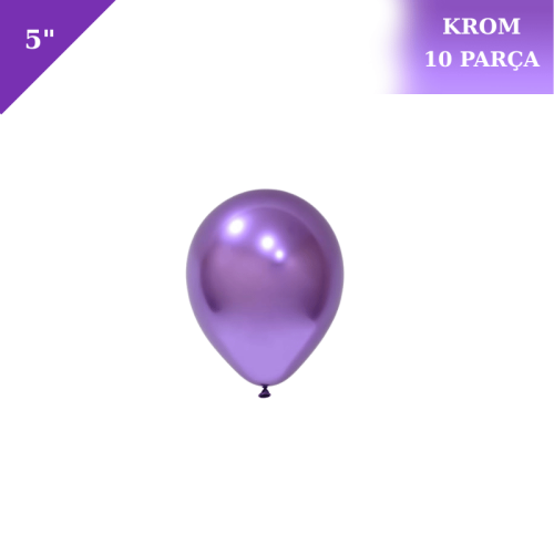 Lateks Krom Parlak Balon 5 İnç 10 Parça Mor - 