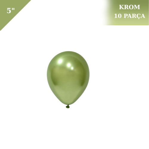 Lateks Krom Parlak Balon 5 İnç 10 Parça Yeşil - 1