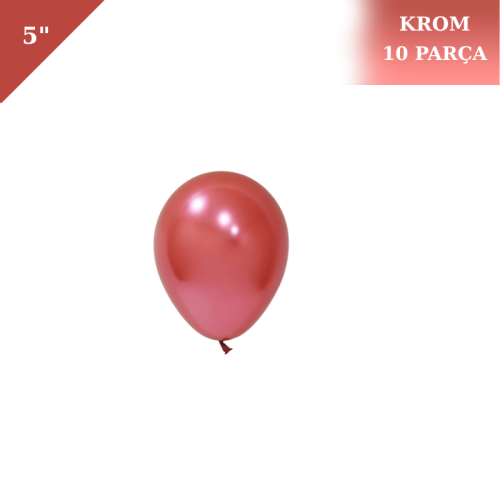 Lateks Krom Parlak Balon 5 İnç 10 Parça Kırmızı - 