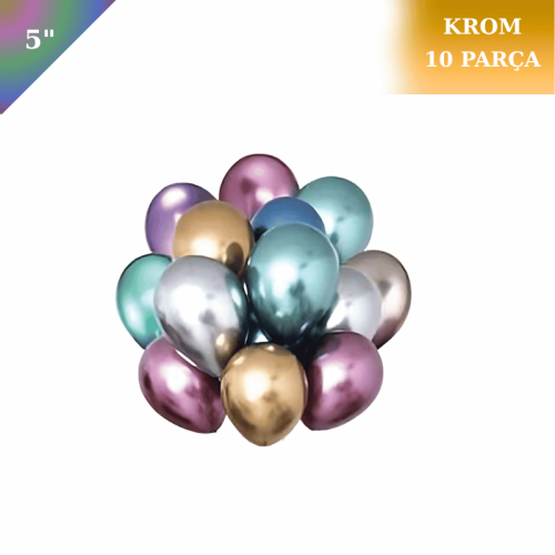 Lateks Krom Parlak Balon 5 İnç 10 Parça Karışık - 