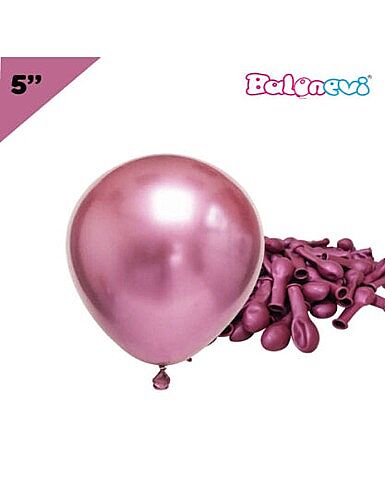 Lateks Krom Parlak Balon 5 İnç 100 Parça Fuşya - 