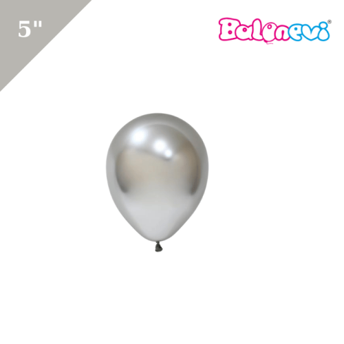 Lateks Krom Parlak Balon 5 İnç 100 Parça Gümüş - 