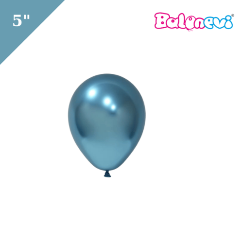 Lateks Krom Parlak Balon 5 İnç Mavi Renk 100 Parça - 1