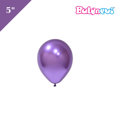 Lateks Krom Parlak Balon 5 İnç Mor Renk 100 Parça - 1