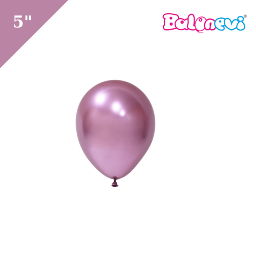 Lateks Krom Parlak Balon 5 İnç Pembe Renk 100 Parça - 1