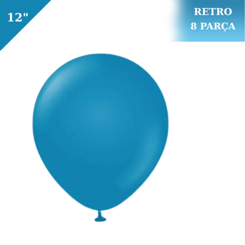 Retro Lateks Balon 12 inç 8 Parça Derin Okyanus ( Depp Blue) - 1