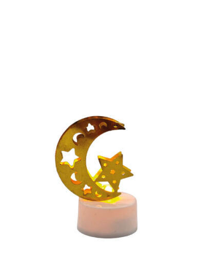 Mum Ledli Tealight Metal Ay Yıldız Model Altın - 