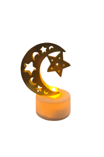 Mum Ledli Tealight Metal Ay Yıldız Model Altın - 2