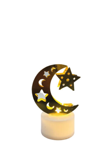Mum Ledli Tealight Metal Ay Yıldız Model Altın - 1