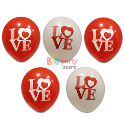 Lateks Balon Love Kırmızı Beyaz Baskılı Balon 6 ′li - 1