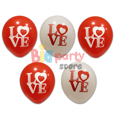Lateks Balon Love Kırmızı Beyaz Baskılı Balon 6lı - 1