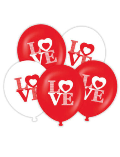 Lateks Balon Love Kırmızı Beyaz Baskılı Balon 6lı - 