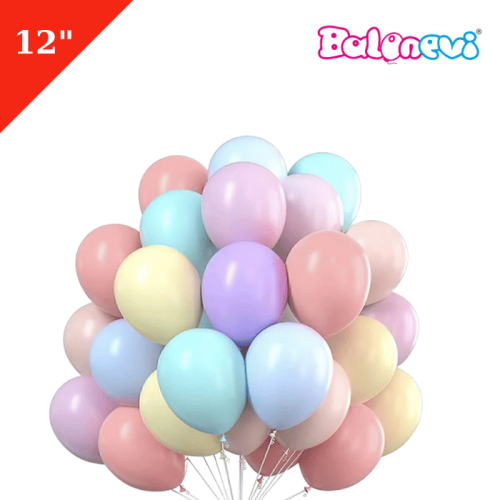 Lateks Makaron Balon 100 Parça Karışık 12 İnç Balonevi - 