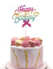 Makaron Renk Pasta Üstü Çubuklu Happy Birthday Renkli - 1