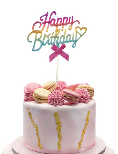Makaron Renk Pasta Üstü Çubuklu Happy Birthday Renkli - 1