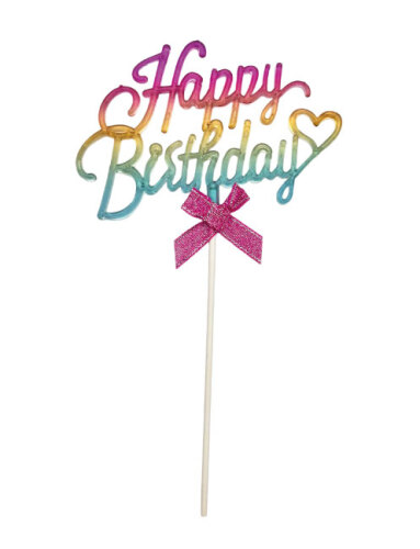 Makaron Renk Pasta Üstü Çubuklu Happy Birthday Renkli - 2