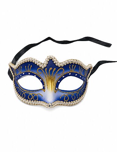 Maske Plastik İşlemeli Simli Lüks Koyu Mavi - 