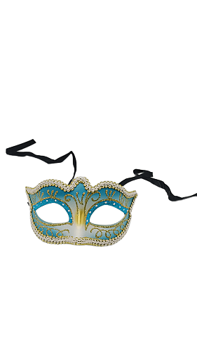 Maske Plastik İşlemeli Simli Lüks Mavi - 