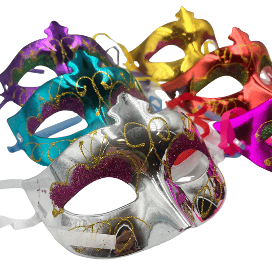 Maske Plastik Simli 12li Renkli - 1