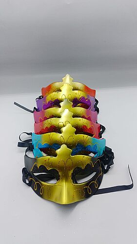  Maske Plastik Lüks Parlak Simli Kabartmalı 12'Lİ - 