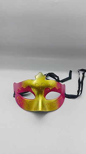 Maske Plastik Lüks Parlak Simli Kabartmalı Fuşya - 