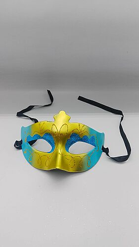  Maske Plastik Lüks Parlak Simli Kabartmalı Mavi - 