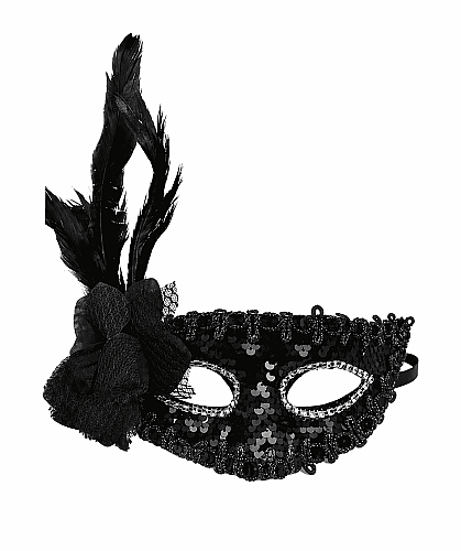 Maske Plastik Pullu Çiçekli Tüylü Lüks Siyah - 