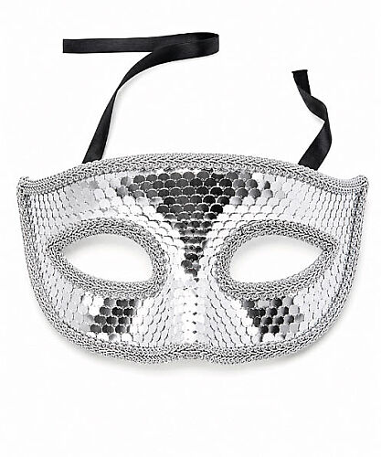 Maske Plastik Pullu İşlemeli Lüks Gümüş - 