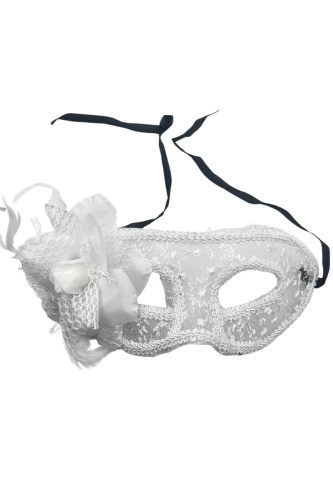 Maske Plastik Tüllü Çiçekli Lüks Beyaz - 1