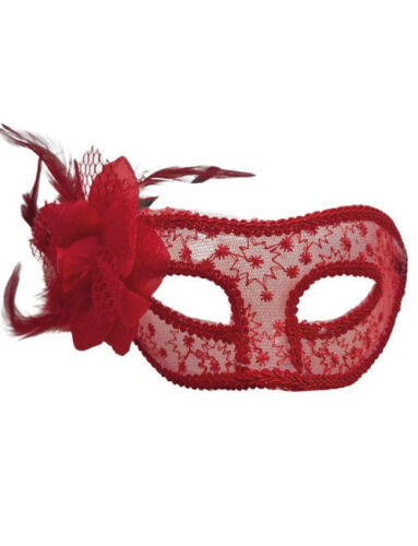 Maske Plastik Tüllü Çiçekli Lüks Kırmızı - 1