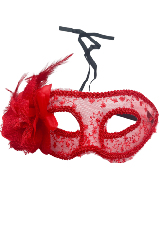 Maske Plastik Tüllü Çiçekli Lüks Kırmızı - 1