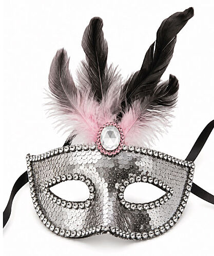 Maske Plastik Tüylü Taşlı Pullu Model Gümüş - 