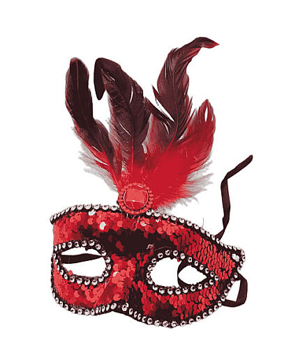 Maske Plastik Tüylü Taşlı Pullu Model Kırmızı - 