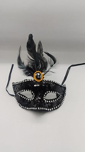 Maske Plastik Tüylü Taşlı Pullu Model Siyah - 