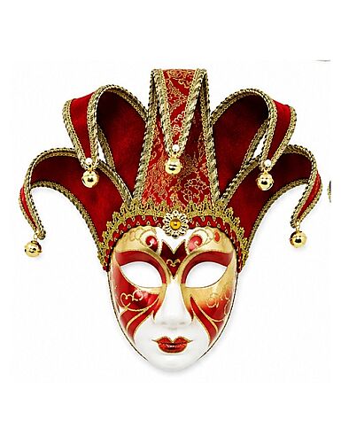 Maske Venedik Kadife Simli Çanlı Model Lüks Kırmızı - 