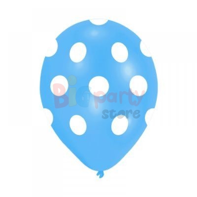 Lateks Baskılı Balon Mavi Puantiyeli Baskılı Balon 6lı - 1