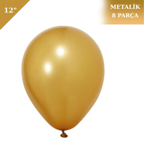 Metalik Lateks Balon 12 İnç 8 Parça Altın - 1
