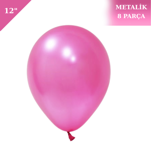 Metalik Lateks Balon 12 İnç 8 Parça Fuşya - 1