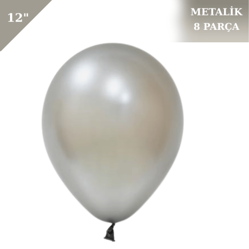 Metalik Lateks Balon 12 İnç 8 Parça Gümüş - 