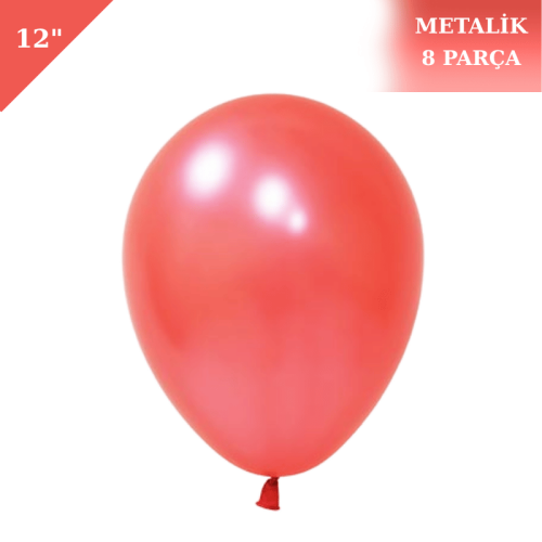 Metalik Lateks Balon 12 İnç 8 Parça Kırmızı - 