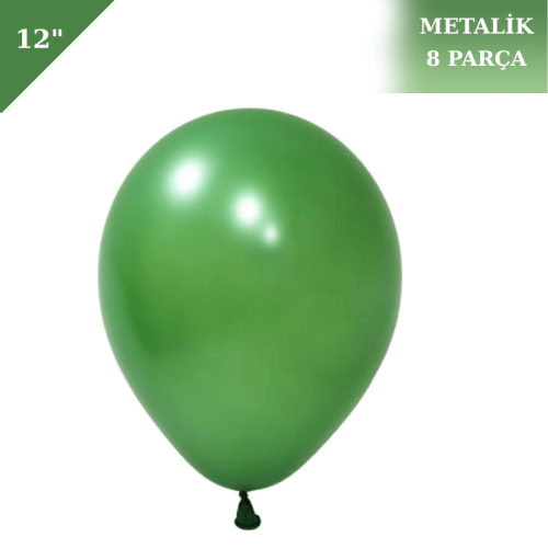 Metalik Lateks Balon 12 İnç 8 Parça Koyu Yeşil - 