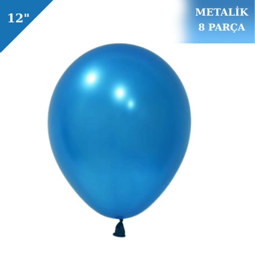Metalik Lateks Balon 12 İnç 8 Parça Lacivert - 1