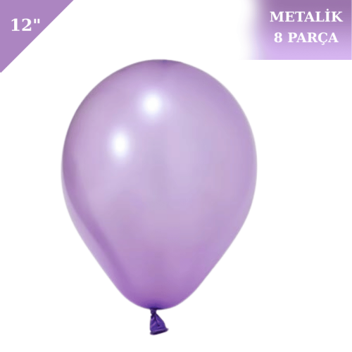 Metalik Lateks Balon 12 İnç 8 Parça Lila - 1