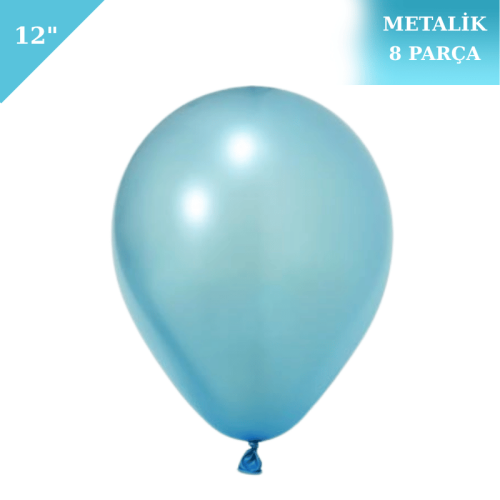 Metalik Lateks Balon 12 İnç 8 Parça Mavi - 1