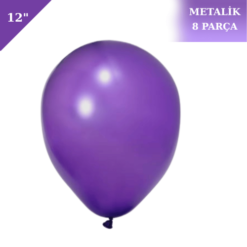 Metalik Lateks Balon 12 İnç 8 Parça Mor - 