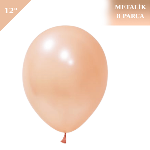 Metalik Lateks Balon 12 İnç 8 Parça Rose Gold - 